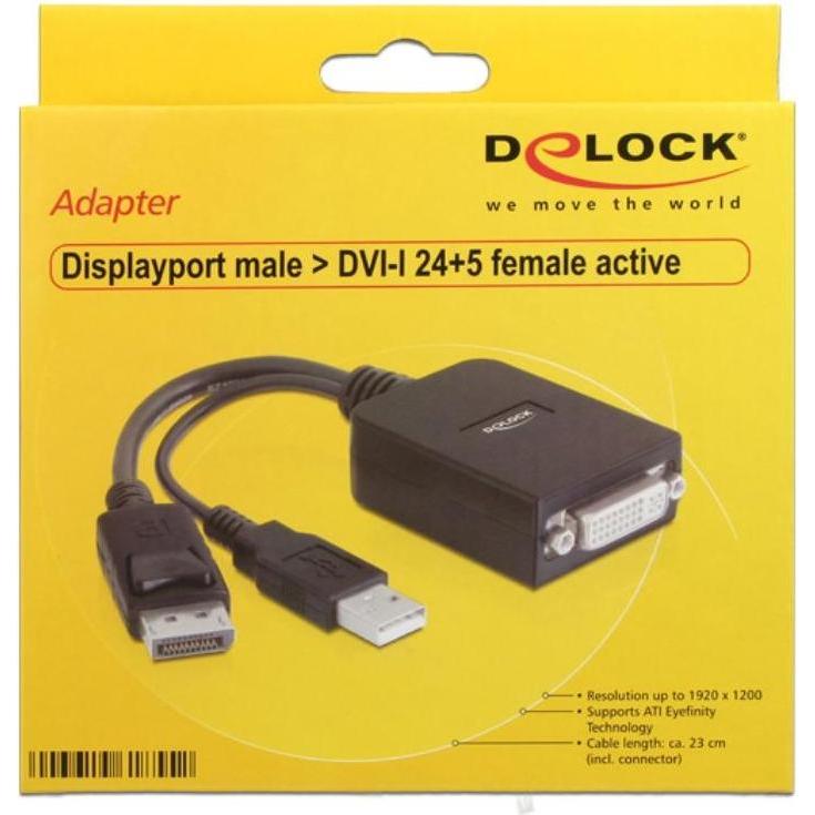 Thumbnail - Delock DisplayPort 1.1 bis (DVI, 23 cm), Data + Video Adapter, Schwarz