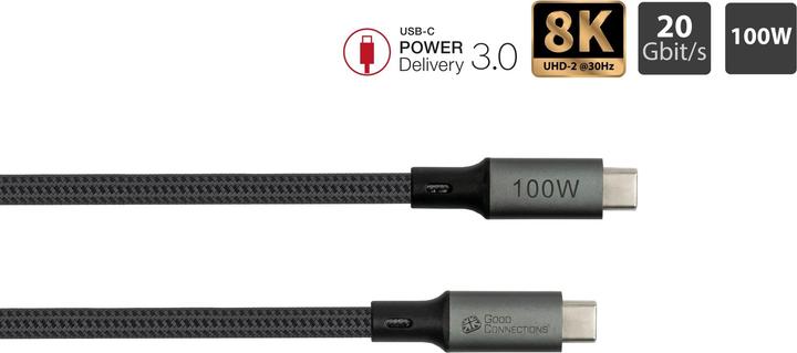 Produktbild Good Connections USB 4.0 Gen. 2x2 Kabel 20GBit/s 100W 8Ka30Hz USB-C Stecker an (0.50 m, 100 W)
