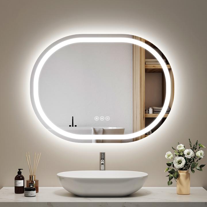 Produktbild Emke Badspiegel mit Beleuchtung Φ70cm,Beschlagfrei, 3 Farbtemperaturen(3000K-6500K) und dimmbaren