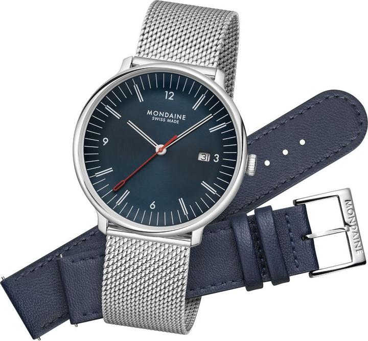 Image du produit Mondaine Doppio Set Blaues Veganes Apfelleder, 41 mm (Montre analogique, 41 mm)