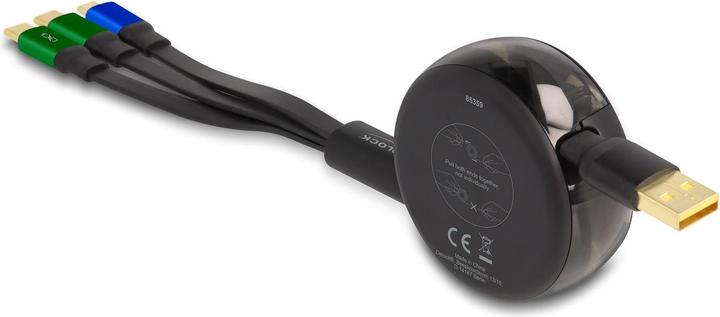Immagine prodotto Delock Cavo di ricarica USB retrattile da 7,60 cm (3"") 1 Type-A a Micro USB / 2 x USB Type-C™ con (1.13 m, USB 2.0, 10 W)