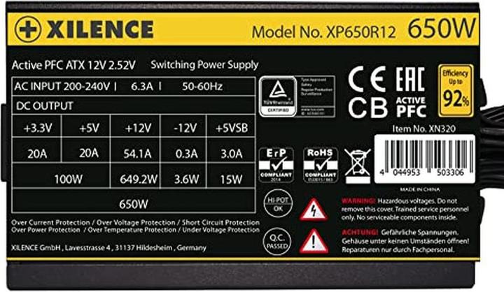Actual product image Xilence XP650R12 650W PC power supply, Meet 80+ Gold, Gaming, ATX (650 W)