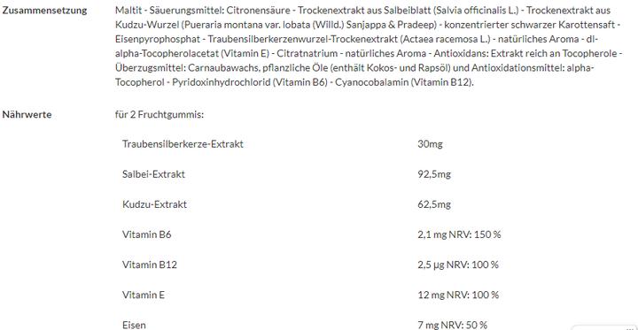 Nährwerte und Zutaten Mium Lab Fruchtgummies Menobalance (42 Stück, Gummies, 136 g)