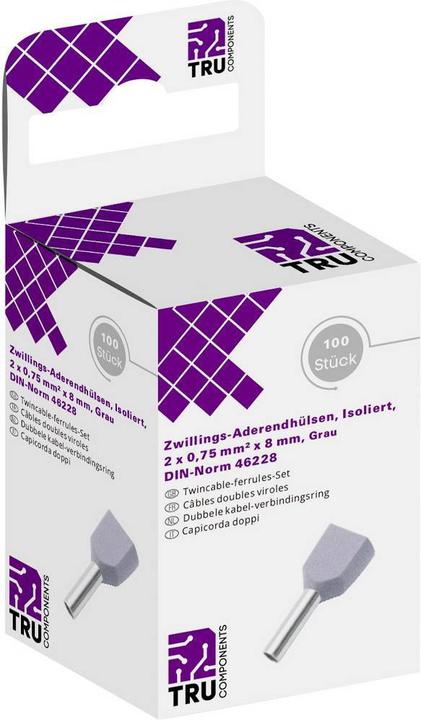 Actual product image Tru Components 8571560 Twin ferrule 2 x 0.75 mm² x 8 mm Partially insulated Gray 100 pcs.