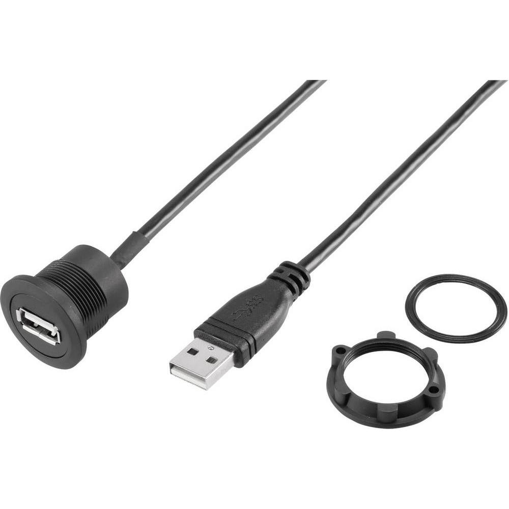 Tru Components A Einbaubuchse 2.0, Elektronikkabel + Stecker, Schwarz