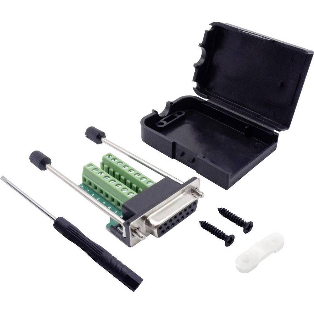 Thumbnail - Tru Components Modular D-Sub Einbaubuchse 15 pol. mit Verriegelungsschrauben und Gehäuse, Elektronikkabel + Stecker, Sch...