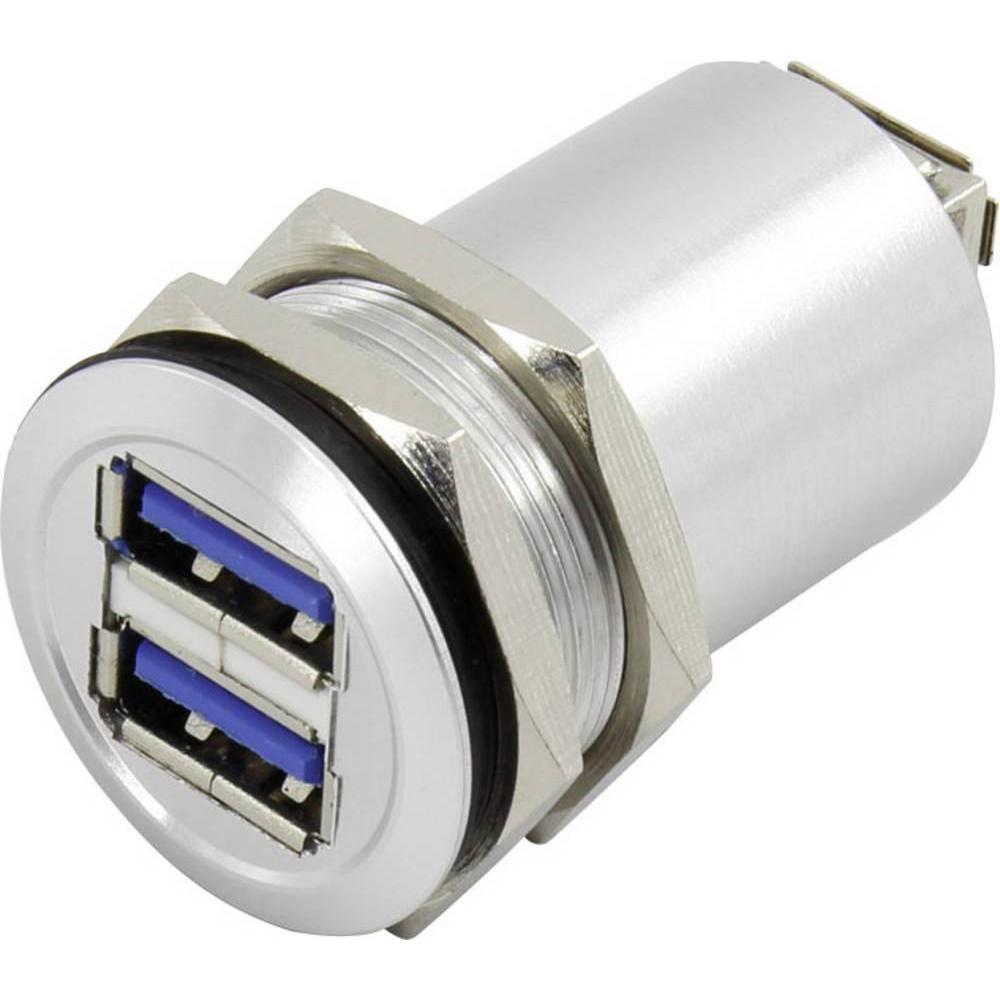 Tru Components USB A Doppeleinbaubuchse 3.0, Elektronikkabel + Stecker, Schwarz