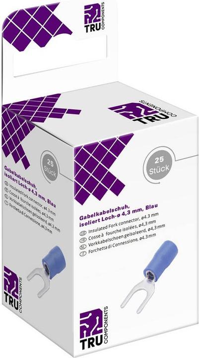 Produktbild Tru Components Gabelkabelschuhe, isoliert - 1.5mmÂ² - 2.5 mmÂ², Loch-Ø 4.3mm, 25 Stk