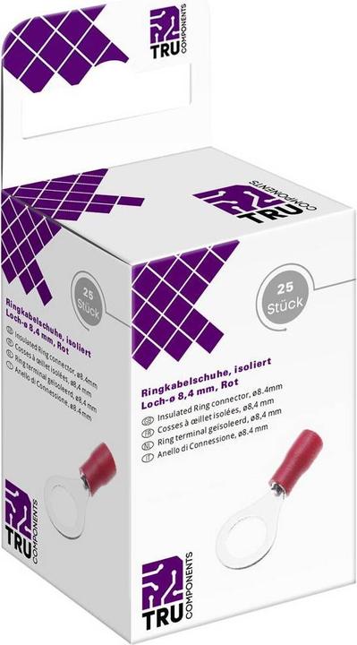 Tru Components Ring cable lugs, insulated - 0.5mmÂ² - 1.5mmÂ², hole-Ø 8.4mm, 25 pcs.