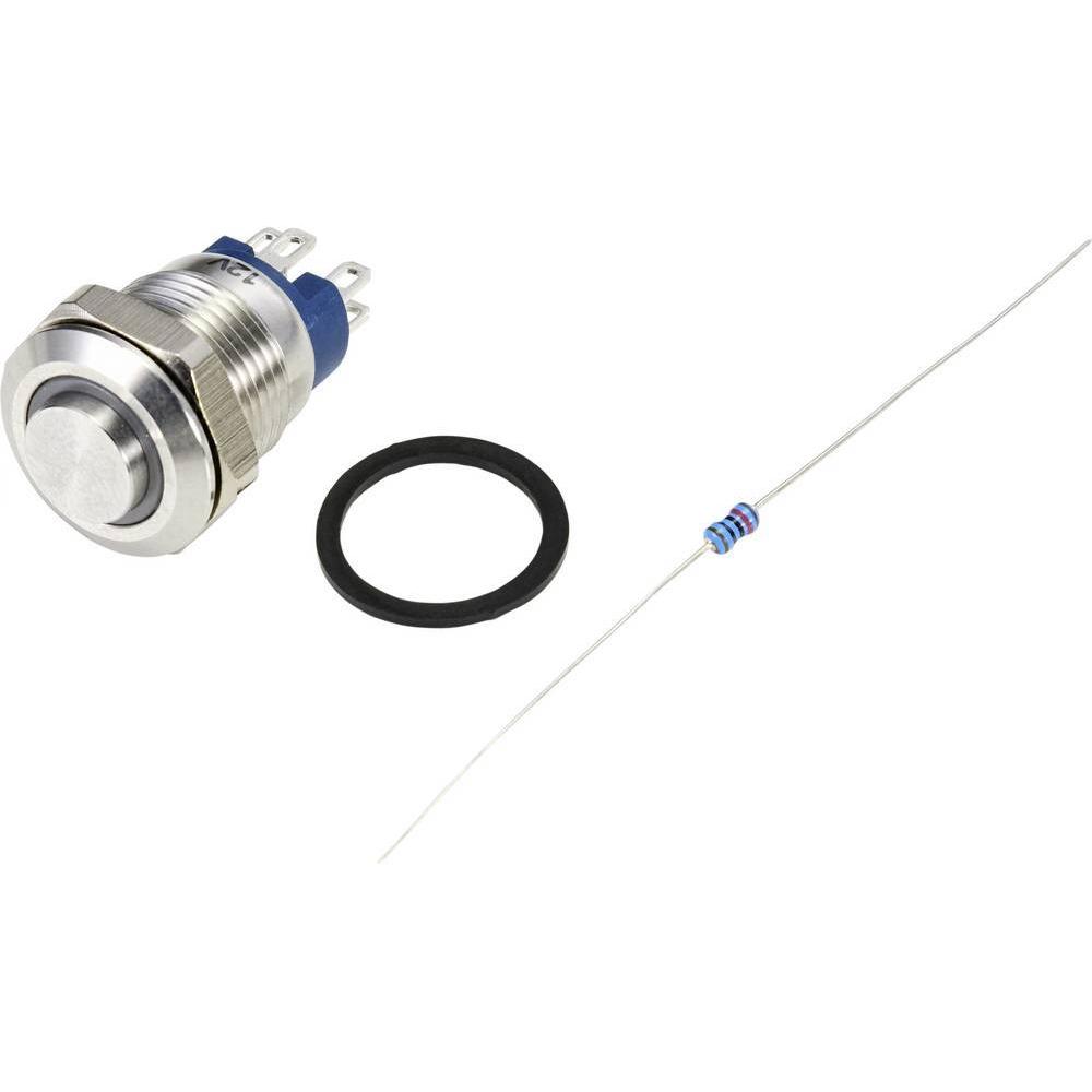 Thumbnail - Tru Components Drucktaster Edelstahl 12 mm beleuchtet, Taster + Schalter, Silber