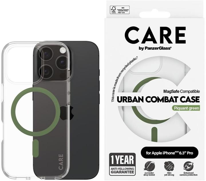 Actual product image PanzerGlass CARE Flagship Case Urban Combat w. Green MagSafe iPhone '24 6.3" Pro (Apple iPhone 16 Pro)