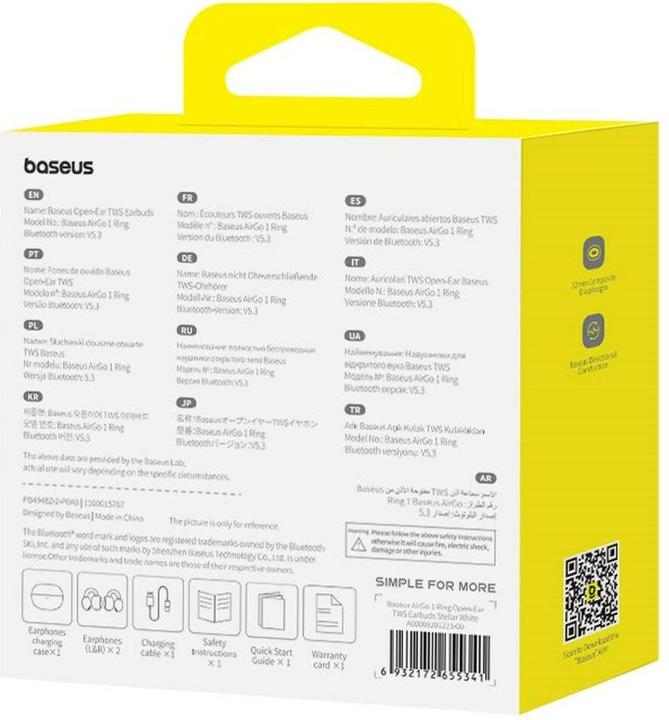 Actual product image Baseus TWS AirGo 1 headphones (white) (6 h, Wireless)