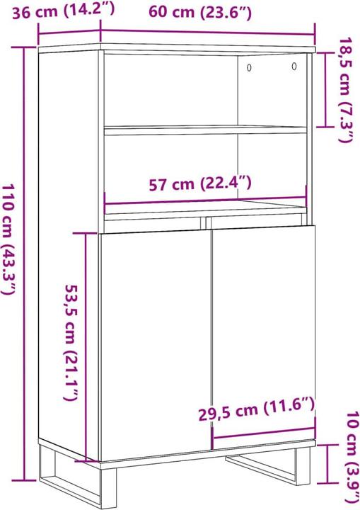 Image du produit vidaXL Highboard (60 x 36 x 110 cm)