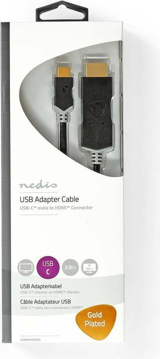 Produktbild Nedis USB-Adapter USB 3.2 Gen 1 USB-Typ-C ™ Stecker HDMI™ Stecker 2.00 m rund Vergoldet Unisex (2 m, HDMI, 2.0)