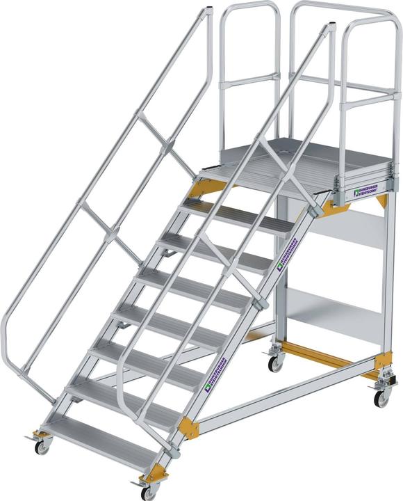 Produktbild Munk Plattformtreppe 45° fahrbar Stufenbreite 1000mm 8 Stufen Aluminium geriffelt (Plattformleiter, 46 cm)