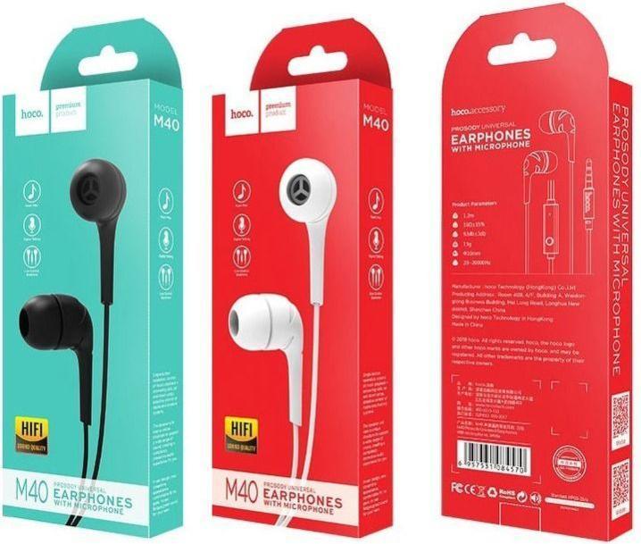 Actual product image Hoco Wired headphones wire earphones Jack 3,5 mm with microphone M40 white (Cable)