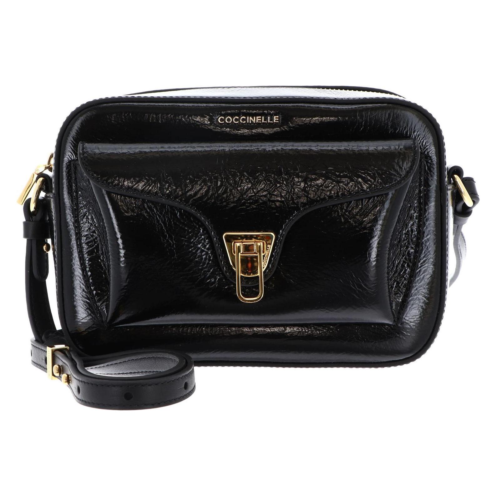 Coccinelle, Damen, Handtasche, Beat Shiny Wrinkled Camera Bag, Schwarz