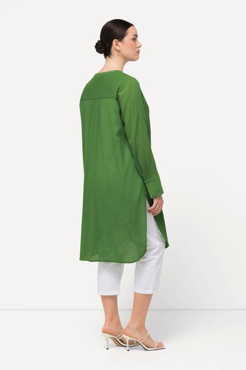 Image du produit Ulla Popken Blouse longue à tissu texturé. Ligne A avec col tunisien et manches longues (46, 48)