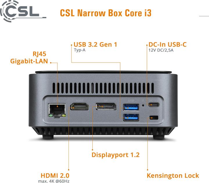 Produktbild CSL Mini-PC Narrow Box Core i3 (Intel Core i3-N305, 16 GB, 500 GB, Intel UHD Graphics)
