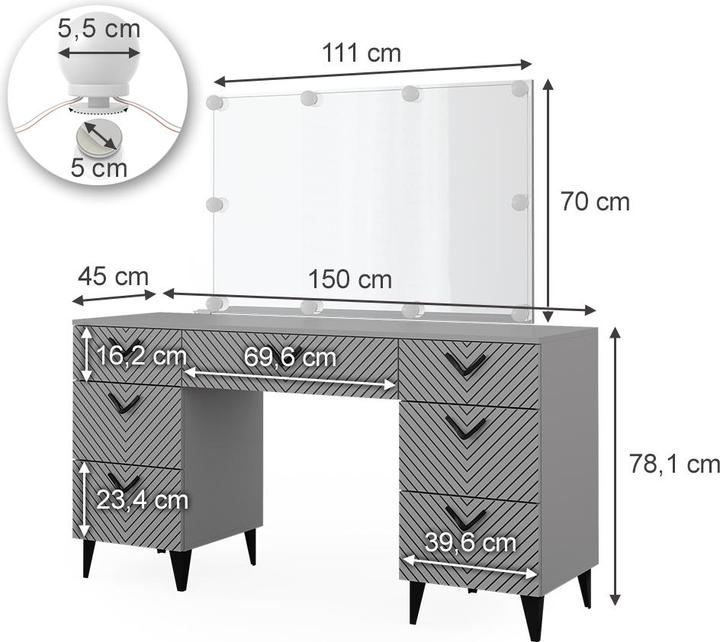 Image du produit Vicco Anett avec éclairage LED (150 x 45 x 78.10 cm)