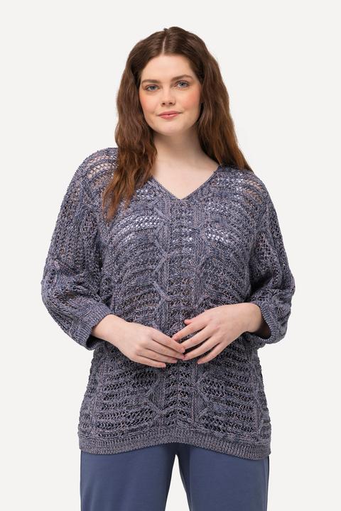 Produktbild Ulla Popken Pullover, Ajourmuster, V-Ausschnitt, 3/4-Arm (42, 44)