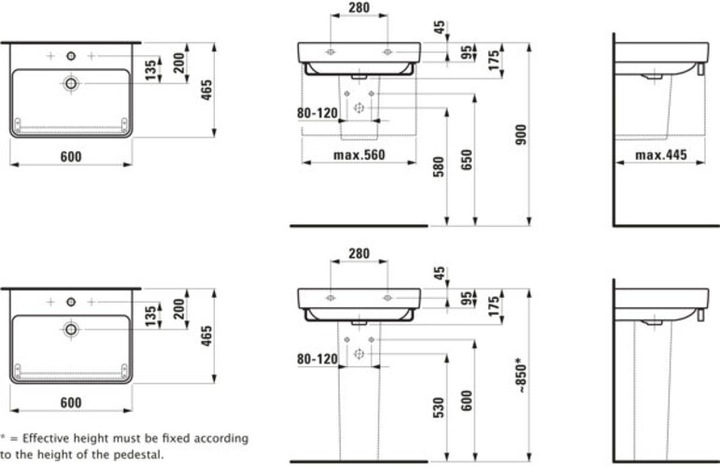 Produktbild Laufen Waschtisch Pro S 60 cm wei mit Beschichtung 8109634001041 (465 mm, 600 mm)