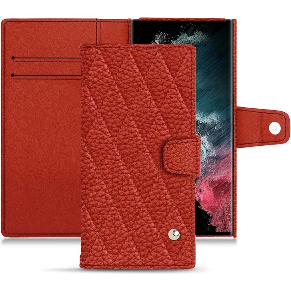 Noreve Lederschutzhülle Wallet (Samsung Galaxy S22 Ultra), Smartphone Hülle, Orange