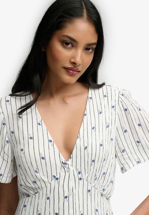 Image du produit Superdry Robe Midi à Manches Courtes et Boutons Imprimée (L)