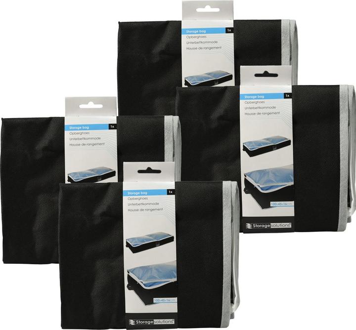 Produktbild Storage Solutions 4er-Set Unterbettkommode mit Sichtfenster & Handgriff, 100 x 45 x 16 cm, schwarz