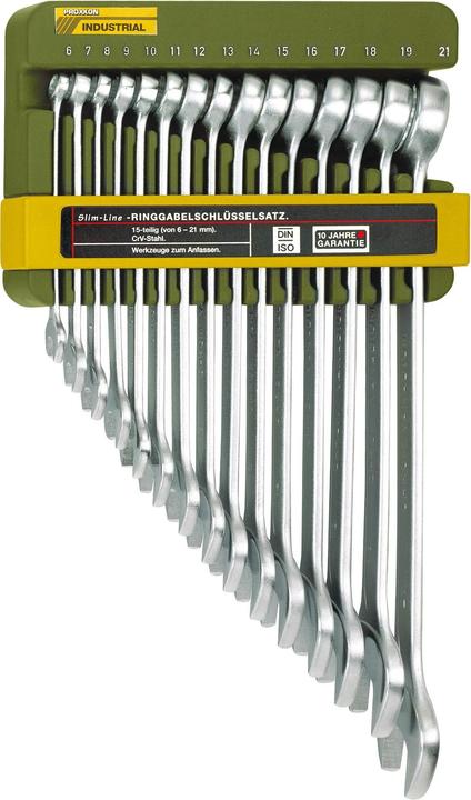 Proxxon Combination open-ended spanner set 15 pieces (10 mm, 11 mm, 12 mm, 13 mm, 14 mm, 15 mm, 16 mm, 17 mm, 18 mm, 19 mm, 21 mm, 6 mm, 7 mm, 8 mm, 9 mm)