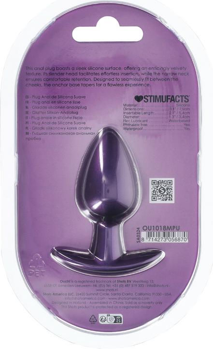 Actual product image Ouch! Smooth Silicone Anal Plug - Medium - 3.1 / 7,9 cm - Metallic Purple