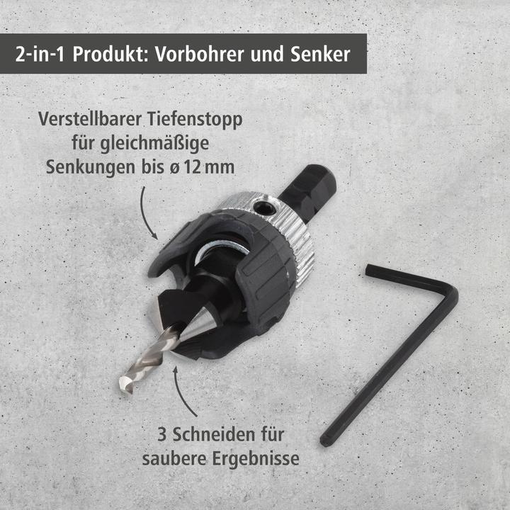Produktbild wolfcraft 1 Vorbohrer m Senker+Tiefenst. ø3,2x12mm (3.2 mm, 12 mm)