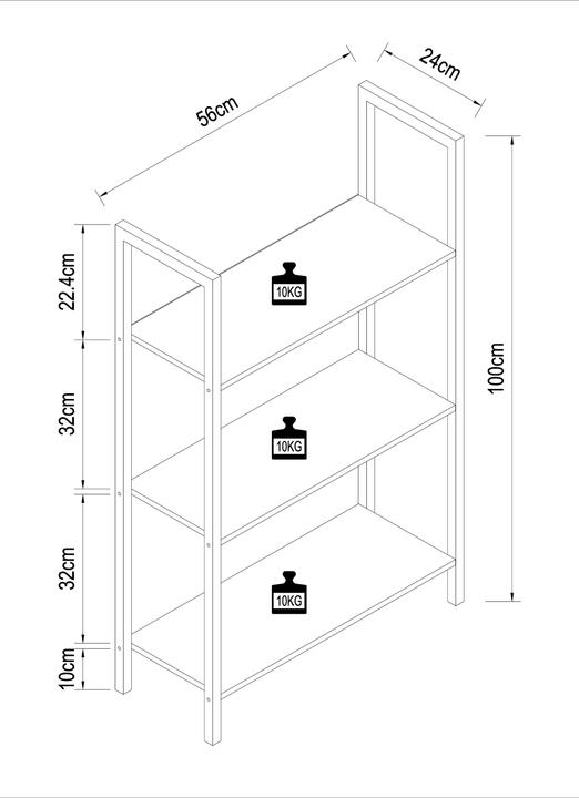 Image du produit VCM Métal Étagère sur pied Livres Flakos 3 compartiments (100 x 56 x 24 cm)