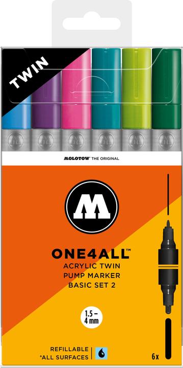 Produktbild Molotow Set de 6 Marqueurs pour Maquettes - One4All Twin - Acrylique - 1,5/4mm - basique 2 - 9.3 cm (Mehrfarbig, 4 mm, 6 x)