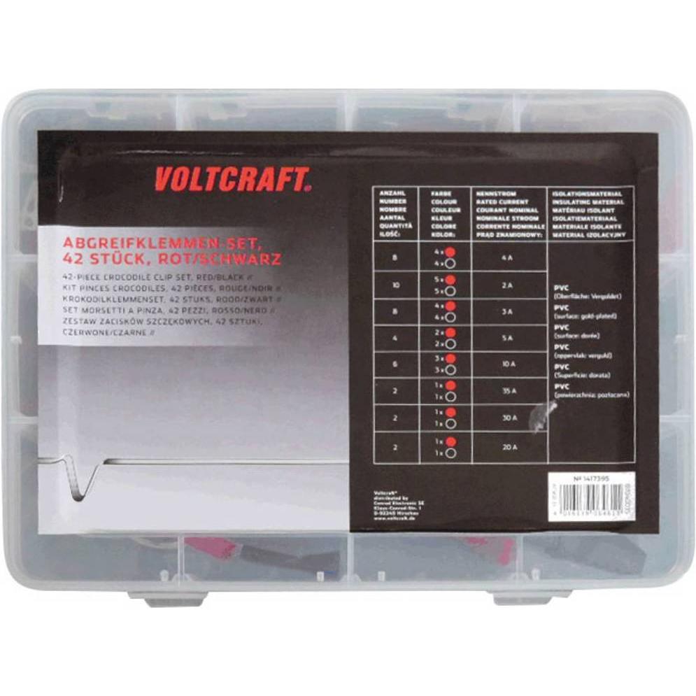 Voltcraft Krokodilklemmen-Set 42 tlg, Elektronikkabel + Stecker, Rot, Schwarz