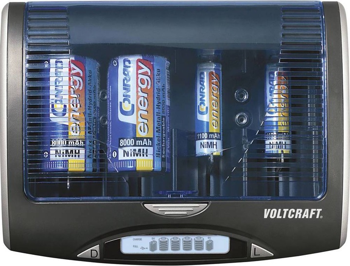 Actual product image Voltcraft Universal charger P600-LCD with USB (4 pcs., AA, AAA, 9V Block, C, D, Chargers without battery)