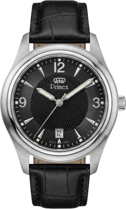 Produktbild Primex Schweizer Uhr – Schwarzes Lederarmband – Schwarzes Zifferblatt (Swiss Made, 40 mm)