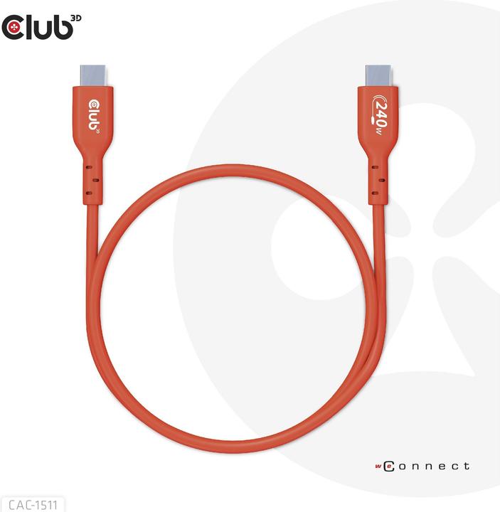 Image du produit Club 3D Club3D câble USB 2 type C PD 240W / 480Mb 1m p/p retail (1 m, USB 2.0, 240 W)