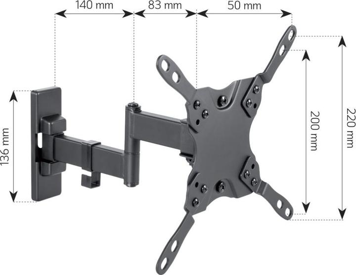 Image du produit Techly Support mural pour LCD TV LED 13-42", FullMotion, 3 articulations, noir (Mur, 20 kg, 13" - 42")