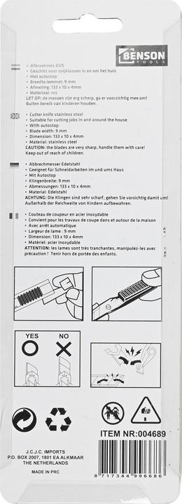Actual product image Benson Cuitter knife 9 mm SS