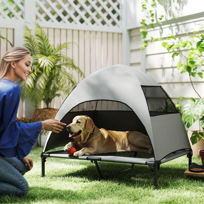 Produktbild Swisshandel24 Hundeliege Outdoor mit Dach, Erhöhtes Hundebett für Grosse Hunde, 91 x 76 x 90 cm, Hellgrau (Hund)