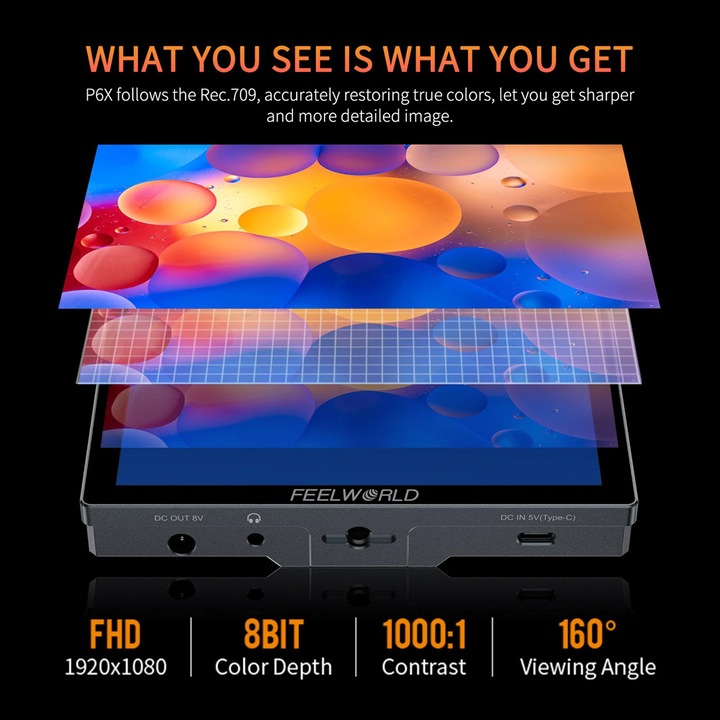 Produktbild Feelworld P6X 5.5 Inch Aluminium DSLR Camera Field Monitor Touch Screen 4K HDMI (5.50", 4K)