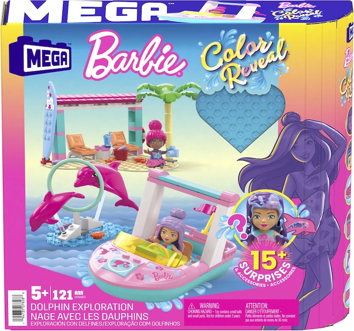Image du produit Mattel Mega Construx Barbie - Kit d'aventure du dauphin à couleurs ouvertes