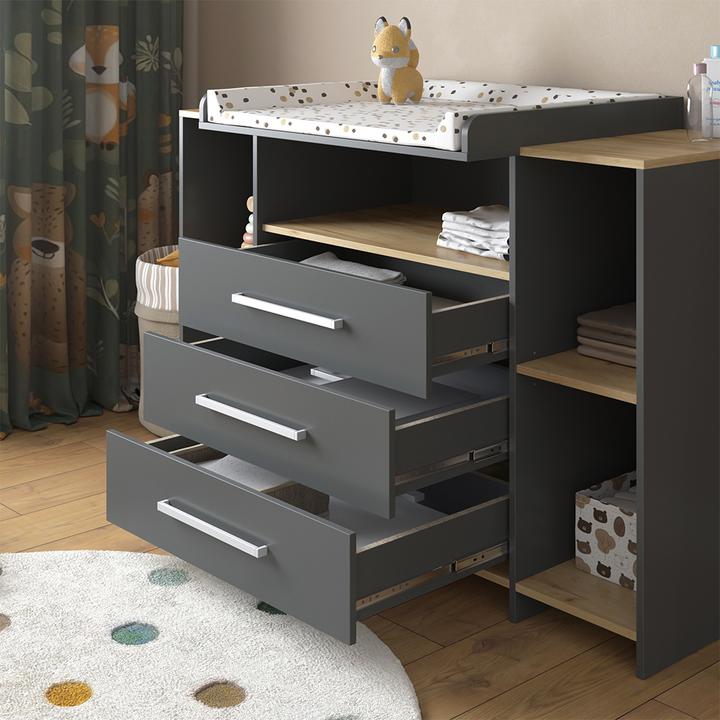 Produktbild Vicco Wickelkommode Oskar, Anthrazit/Goldkraft Eiche, 143.2 x 93 cm mit 3 Schubladen