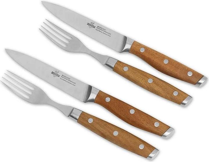 Steakchamp Besteck-Set 2 x 2 Carbonstahl, Holz (4 Stk., Besteck Set)