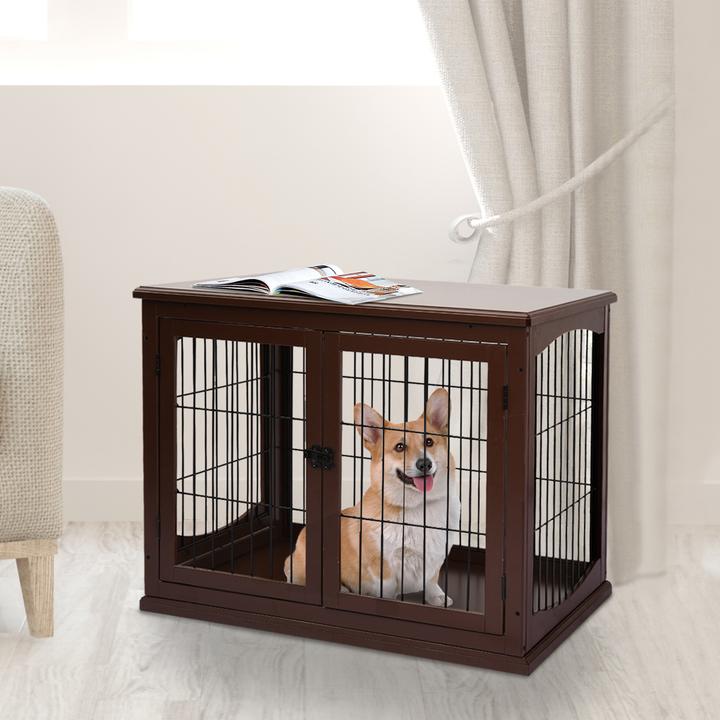 Immagine prodotto PawHut Hundekäfig MDF, Metall Braun (Gabbia per cani)