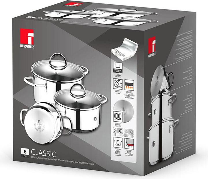 Productafbeelding Bergner Topfset Classic Silberfarben 6 Stücke (Steelpan, Roestvrij staal, 16 x 9.50 cm)