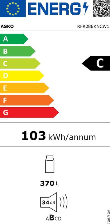 Energie-Label Asko Freistehender Kühlschrank, 370 L, Weiss (370 l)