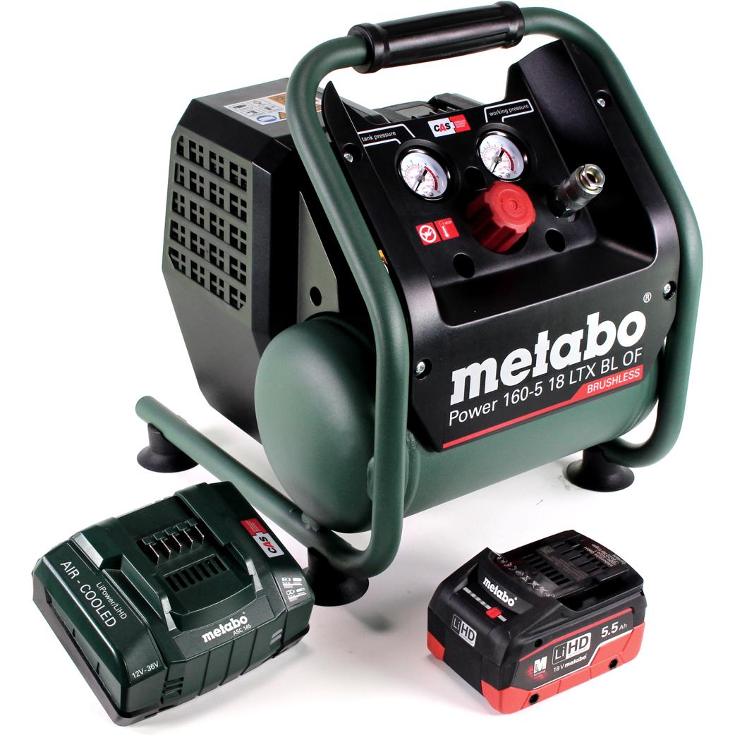 Thumbnail - Metabo, Kompressor, Power 160-5 18 LTX BL OF Akku Kompressor 18 V 8,0 bar Brushless + 1x LiHD Akkupack 5,5 Ah + (5 l)