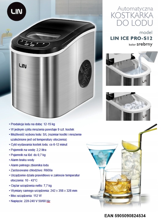 Immagine prodotto LIN Fabbricatore di ghiaccio portatile ICE PRO-S12 argento (Spina CH)